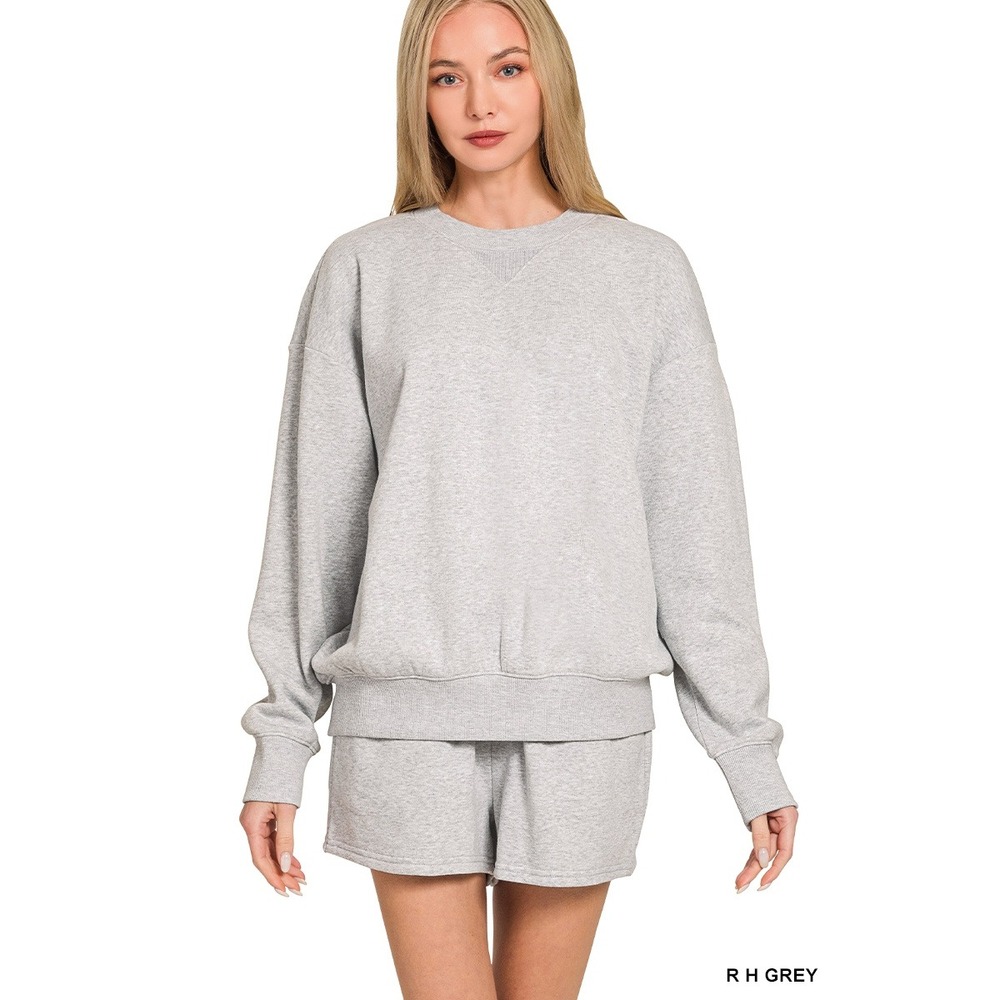 Zenana Sweatshirt & Shorts Set Women Medium H Grey NWOT Fleece OTOP-4397A5